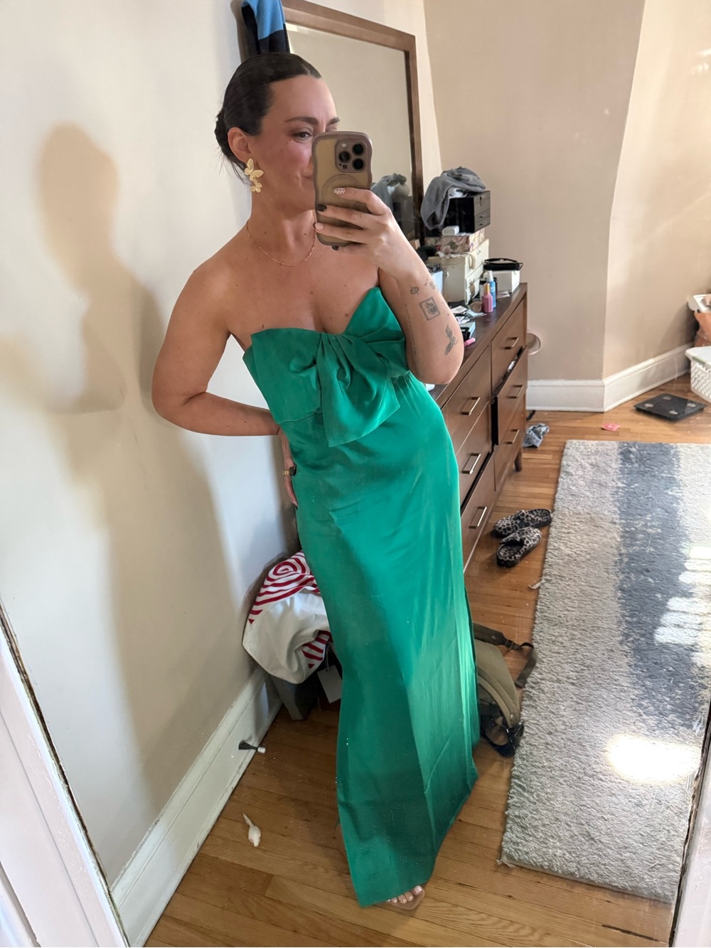 Lilly Pulitzer Emerald Strapless Bow-Front Gown